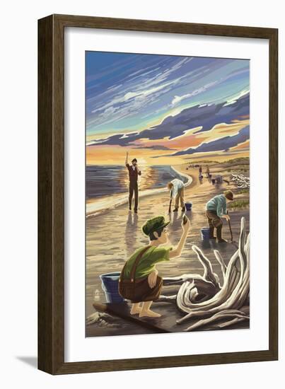 Clam Diggers - Driftwood-Lantern Press-Framed Art Print