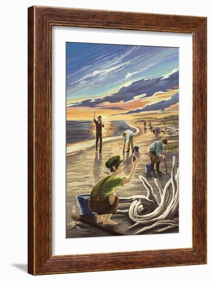 Clam Diggers - Driftwood-Lantern Press-Framed Art Print