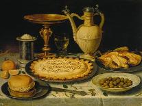 A Still Life with Carp in a Ceramic Colander, Oysters, Crayfish, Roach and a Cat on the Ledge…-Clara Peeters-Giclee Print