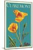 Claremont, California - Poppy - Letterpress-Lantern Press-Mounted Art Print