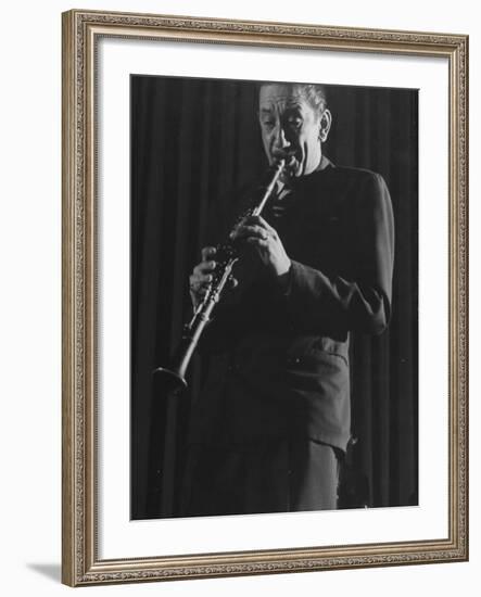 Clarinetist Pee Wee Russell During Jazz Concert at Town Hall-Gjon Mili-Framed Premium Photographic Print