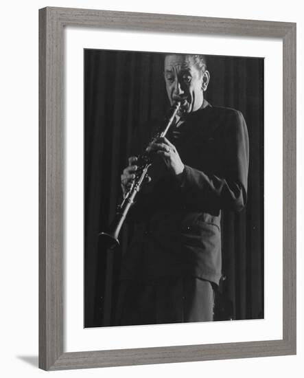 Clarinetist Pee Wee Russell During Jazz Concert at Town Hall-Gjon Mili-Framed Premium Photographic Print