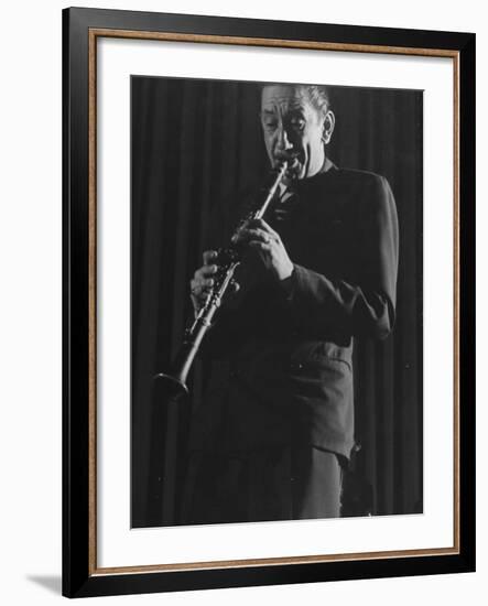 Clarinetist Pee Wee Russell During Jazz Concert at Town Hall-Gjon Mili-Framed Premium Photographic Print