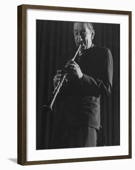 Clarinetist Pee Wee Russell During Jazz Concert at Town Hall-Gjon Mili-Framed Premium Photographic Print