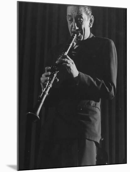 Clarinetist Pee Wee Russell During Jazz Concert at Town Hall-Gjon Mili-Mounted Premium Photographic Print