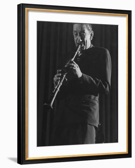 Clarinetist Pee Wee Russell During Jazz Concert at Town Hall-Gjon Mili-Framed Premium Photographic Print