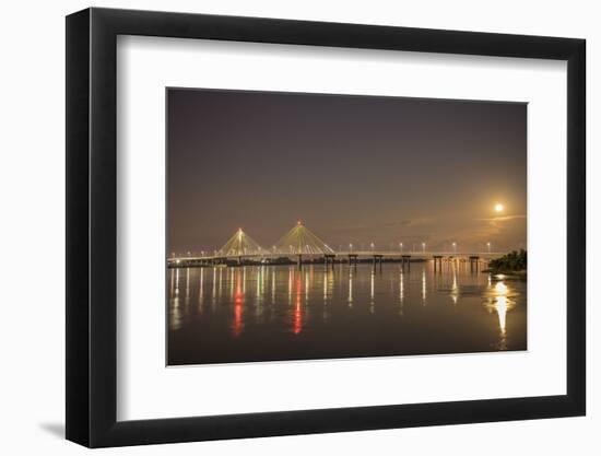 Clark Bridge at night over Mississippi River and full moon, Alton, Illinois-Richard & Susan Day-Framed Photographic Print