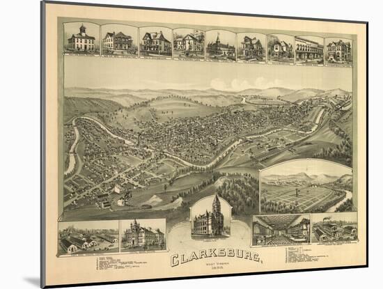 Clarksburg, West Virginia - Panoramic Map-Lantern Press-Mounted Art Print