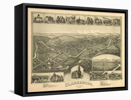 Clarksburg, West Virginia - Panoramic Map-Lantern Press-Framed Stretched Canvas