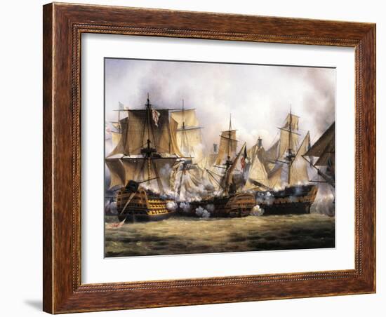 Clash Between English Temeraire and French Redoubtable Ships During Battle of Trafalgar-null-Framed Giclee Print