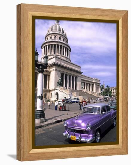 Classic 1950's Auto at Havana Capitol, Havana, Cuba-Bill Bachmann-Framed Premier Image Canvas