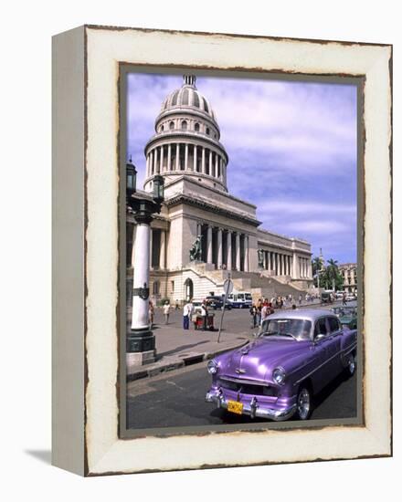 Classic 1950's Auto at Havana Capitol, Havana, Cuba-Bill Bachmann-Framed Premier Image Canvas