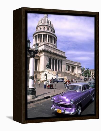 Classic 1950's Auto at Havana Capitol, Havana, Cuba-Bill Bachmann-Framed Premier Image Canvas