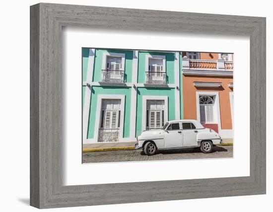 Classic 1950s Plymouth taxi, locally known as almendrones in the town of Cienfuegos, Cuba, West Ind-Michael Nolan-Framed Photographic Print