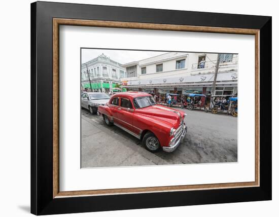 Classic 1950s Pontiac taxi, locally known as almendrones in the town of Cienfuegos, Cuba, West Indi-Michael Nolan-Framed Photographic Print