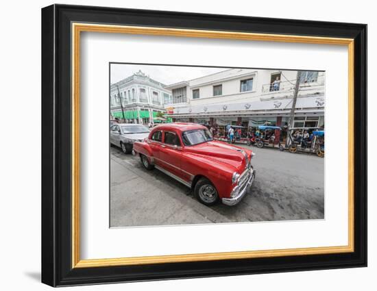 Classic 1950s Pontiac taxi, locally known as almendrones in the town of Cienfuegos, Cuba, West Indi-Michael Nolan-Framed Photographic Print