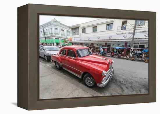 Classic 1950s Pontiac taxi, locally known as almendrones in the town of Cienfuegos, Cuba, West Indi-Michael Nolan-Framed Premier Image Canvas