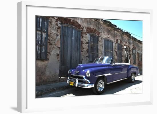 Classic 1953 Chevy Against Worn Stone Wall, Cojimar, Havana, Cuba-Bill Bachmann-Framed Photographic Print