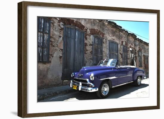 Classic 1953 Chevy Against Worn Stone Wall, Cojimar, Havana, Cuba-Bill Bachmann-Framed Photographic Print