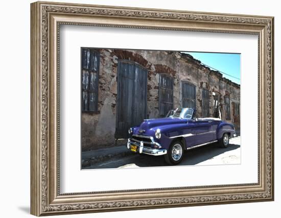 Classic 1953 Chevy Against Worn Stone Wall, Cojimar, Havana, Cuba-Bill Bachmann-Framed Photographic Print