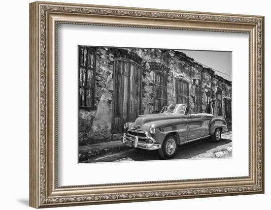 Classic 1953 Chevy Against Worn Stone Wall, Cojimar, Havana, Cuba-Bill Bachmann-Framed Photographic Print