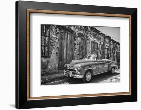 Classic 1953 Chevy Against Worn Stone Wall, Cojimar, Havana, Cuba-Bill Bachmann-Framed Photographic Print