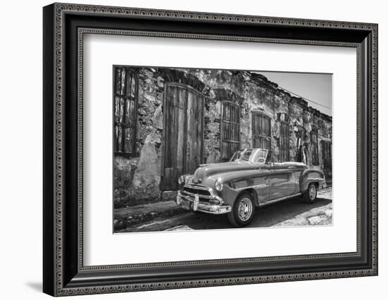 Classic 1953 Chevy Against Worn Stone Wall, Cojimar, Havana, Cuba-Bill Bachmann-Framed Photographic Print