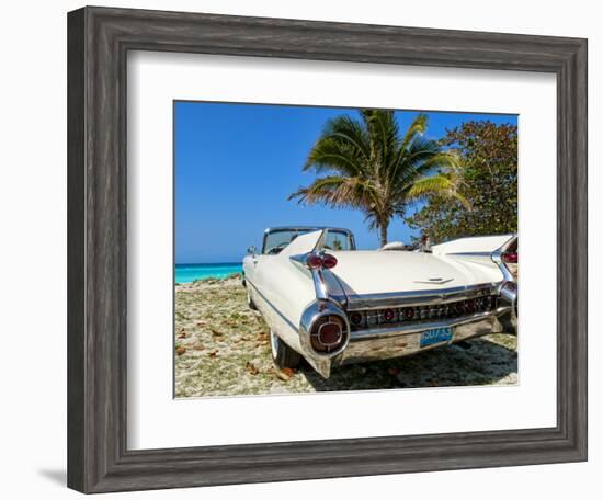 Classic 1959 White Cadillac Auto on Beautiful Beach of Veradara, Cuba-Bill Bachmann-Framed Photographic Print