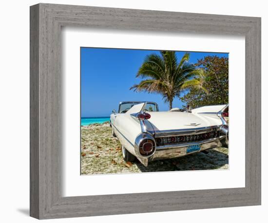 Classic 1959 White Cadillac Auto on Beautiful Beach of Veradara, Cuba-Bill Bachmann-Framed Photographic Print