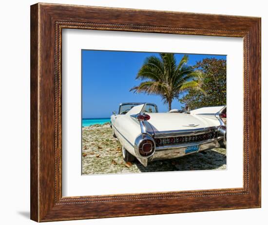 Classic 1959 White Cadillac Auto on Beautiful Beach of Veradara, Cuba-Bill Bachmann-Framed Photographic Print