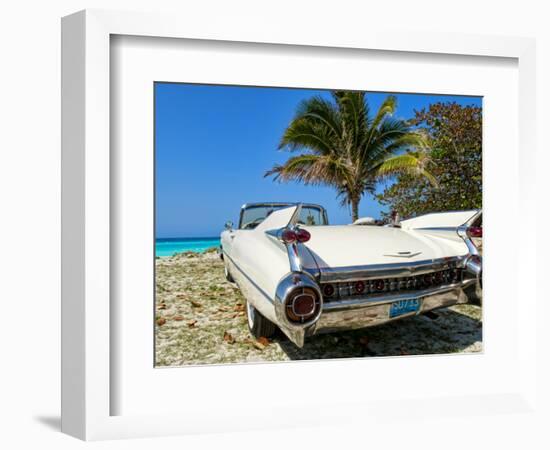 Classic 1959 White Cadillac Auto on Beautiful Beach of Veradara, Cuba-Bill Bachmann-Framed Photographic Print