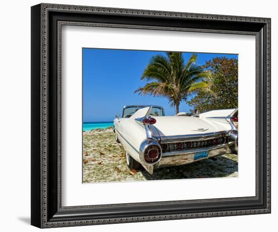 Classic 1959 White Cadillac Auto on Beautiful Beach of Veradara, Cuba-Bill Bachmann-Framed Photographic Print