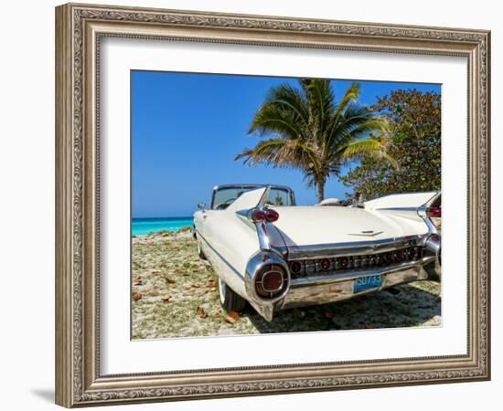 Classic 1959 White Cadillac Auto on Beautiful Beach of Veradara, Cuba-Bill Bachmann-Framed Photographic Print