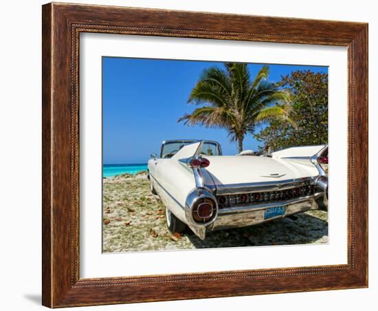 Classic 1959 White Cadillac Auto on Beautiful Beach of Veradara, Cuba-Bill Bachmann-Framed Photographic Print