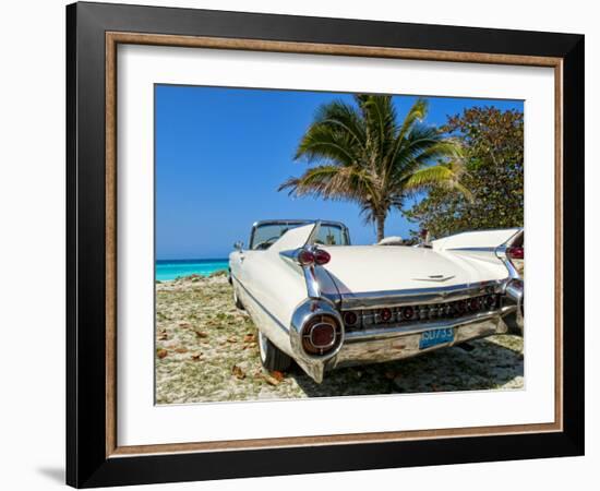 Classic 1959 White Cadillac Auto on Beautiful Beach of Veradara, Cuba-Bill Bachmann-Framed Photographic Print