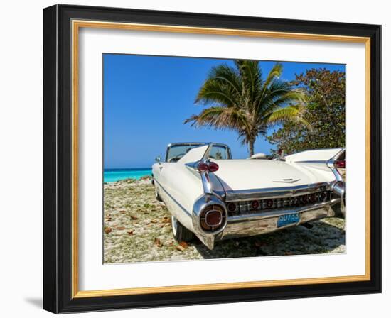 Classic 1959 White Cadillac Auto on Beautiful Beach of Veradara, Cuba-Bill Bachmann-Framed Photographic Print