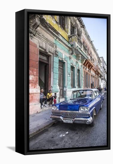 Classic 50s America Car in the Streets of Centro Habana, Havana, Cuba-Jon Arnold-Framed Premier Image Canvas