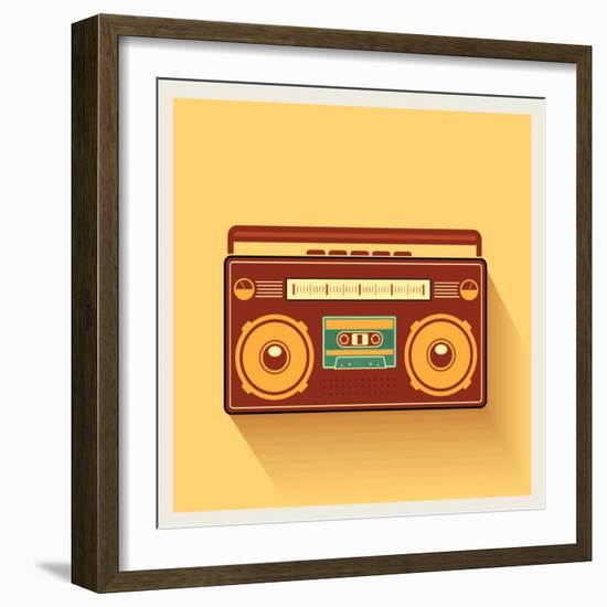 Classic 80S Boombox Portable Cassette Tape Player on Retro Background Detailed Vector Icon-Viktorus-Framed Premium Giclee Print