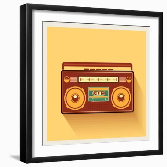 Classic 80S Boombox Portable Cassette Tape Player on Retro Background Detailed Vector Icon-Viktorus-Framed Premium Giclee Print