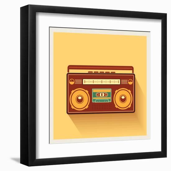 Classic 80S Boombox Portable Cassette Tape Player on Retro Background Detailed Vector Icon-Viktorus-Framed Art Print