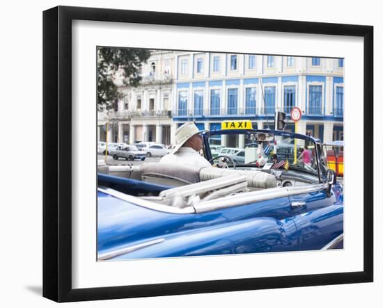 Classic American Car in Front of the Telegrafo Hotel, Parque Central, Havana, Cuba-Jon Arnold-Framed Photographic Print