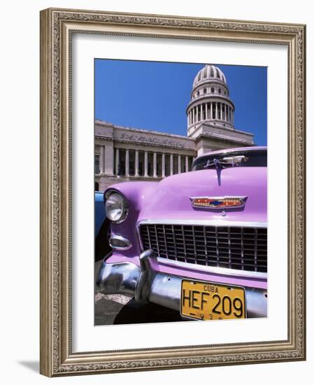 Classic American Car Outside the Capitolio, Havana, Cuba, West Indies, Central America-Lee Frost-Framed Photographic Print