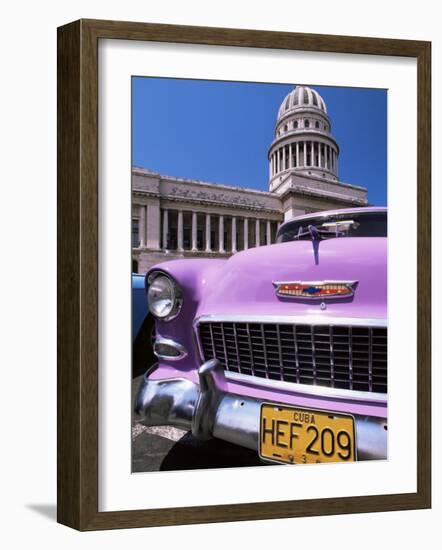 Classic American Car Outside the Capitolio, Havana, Cuba, West Indies, Central America-Lee Frost-Framed Photographic Print