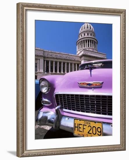 Classic American Car Outside the Capitolio, Havana, Cuba, West Indies, Central America-Lee Frost-Framed Photographic Print