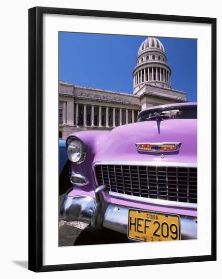 Classic American Car Outside the Capitolio, Havana, Cuba, West Indies, Central America-Lee Frost-Framed Photographic Print