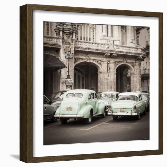 Classic American Cars in Front of the Gran Teatro, Parque Central, Havana, Cuba-Jon Arnold-Framed Photographic Print