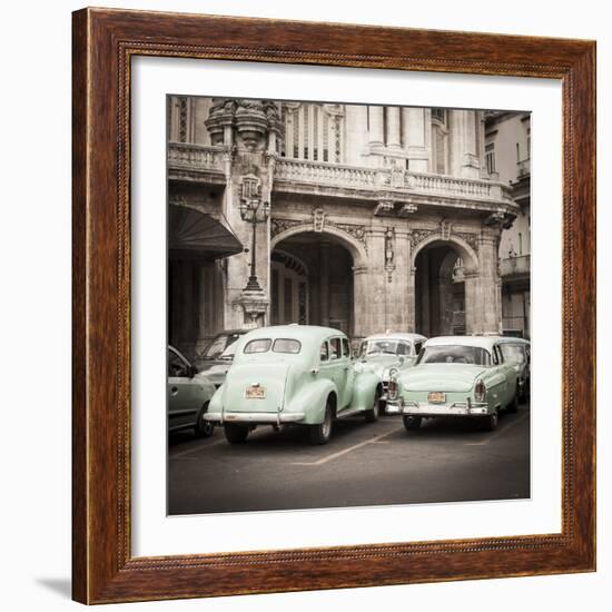 Classic American Cars in Front of the Gran Teatro, Parque Central, Havana, Cuba-Jon Arnold-Framed Photographic Print