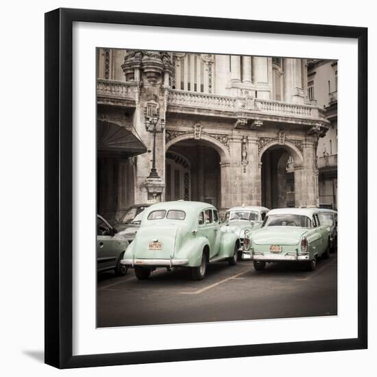 Classic American Cars in Front of the Gran Teatro, Parque Central, Havana, Cuba-Jon Arnold-Framed Photographic Print