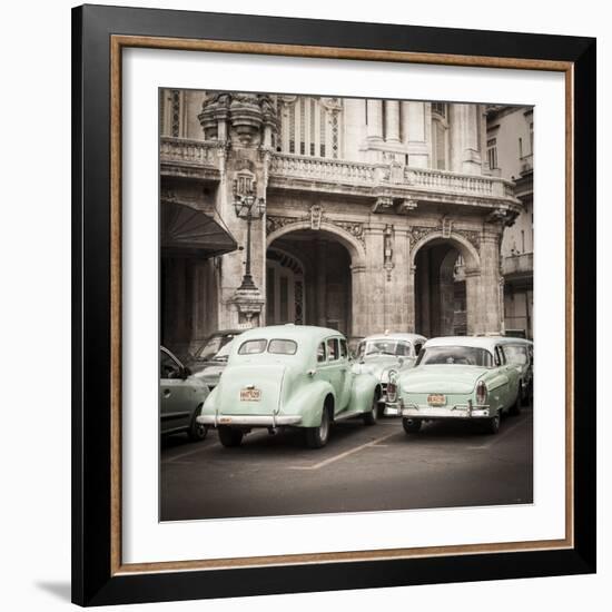 Classic American Cars in Front of the Gran Teatro, Parque Central, Havana, Cuba-Jon Arnold-Framed Photographic Print