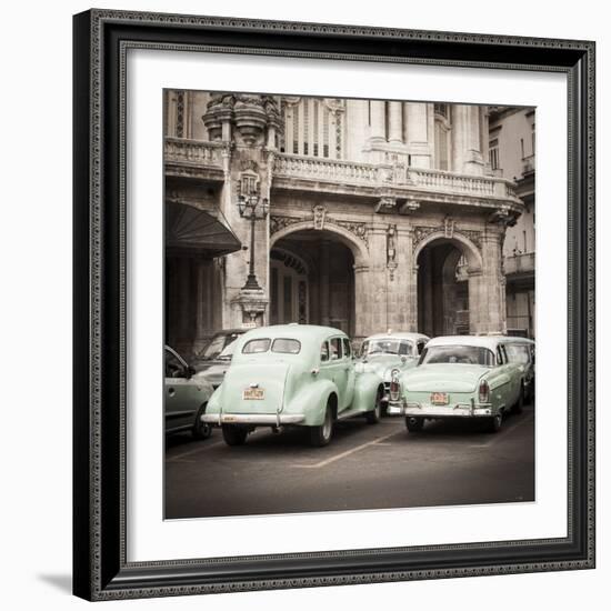 Classic American Cars in Front of the Gran Teatro, Parque Central, Havana, Cuba-Jon Arnold-Framed Photographic Print